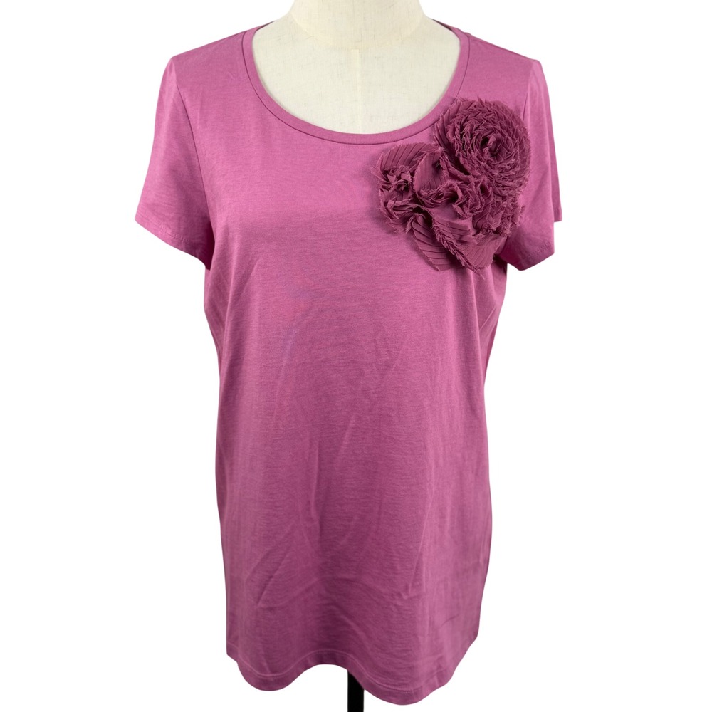 Talbots Womens M Top Orchid Pink Pima Cotton 3D Floral Rosette T-Shirt Coquette